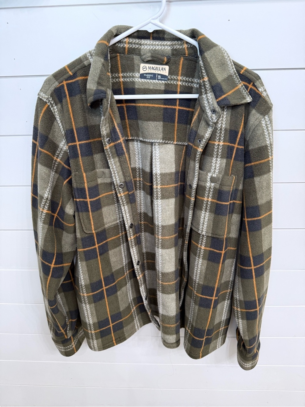 Magellan Outdoors Olive & Navy Plaid Fleece Shirt Jacket